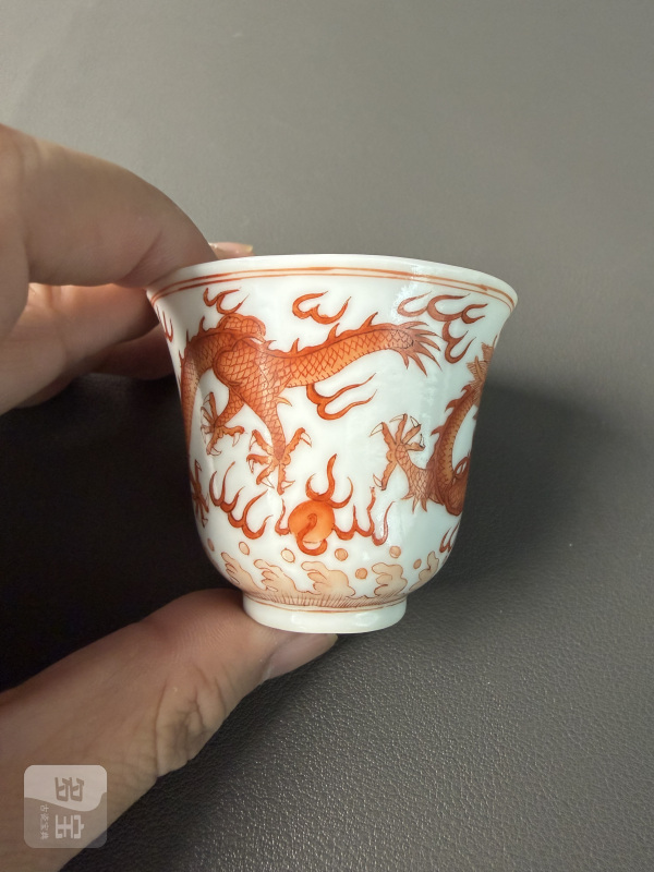 清光绪 矾红龙纹杯一对 - 图4